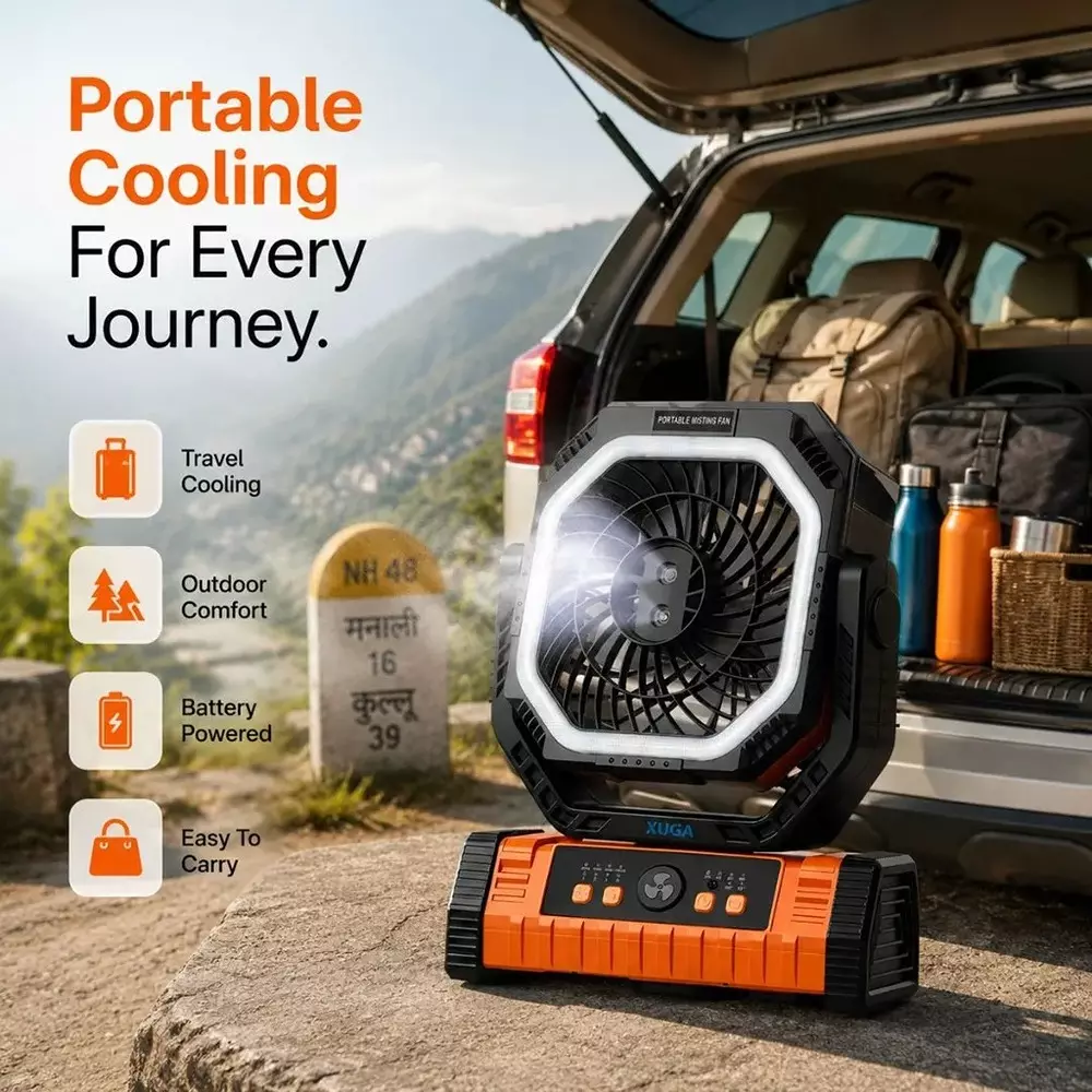 xuga-portable-cooling-fan-with-led-light-8000-mah-battery-capacity-brushless-motor-10-w-power-5-v-battery-voltage-grit-g