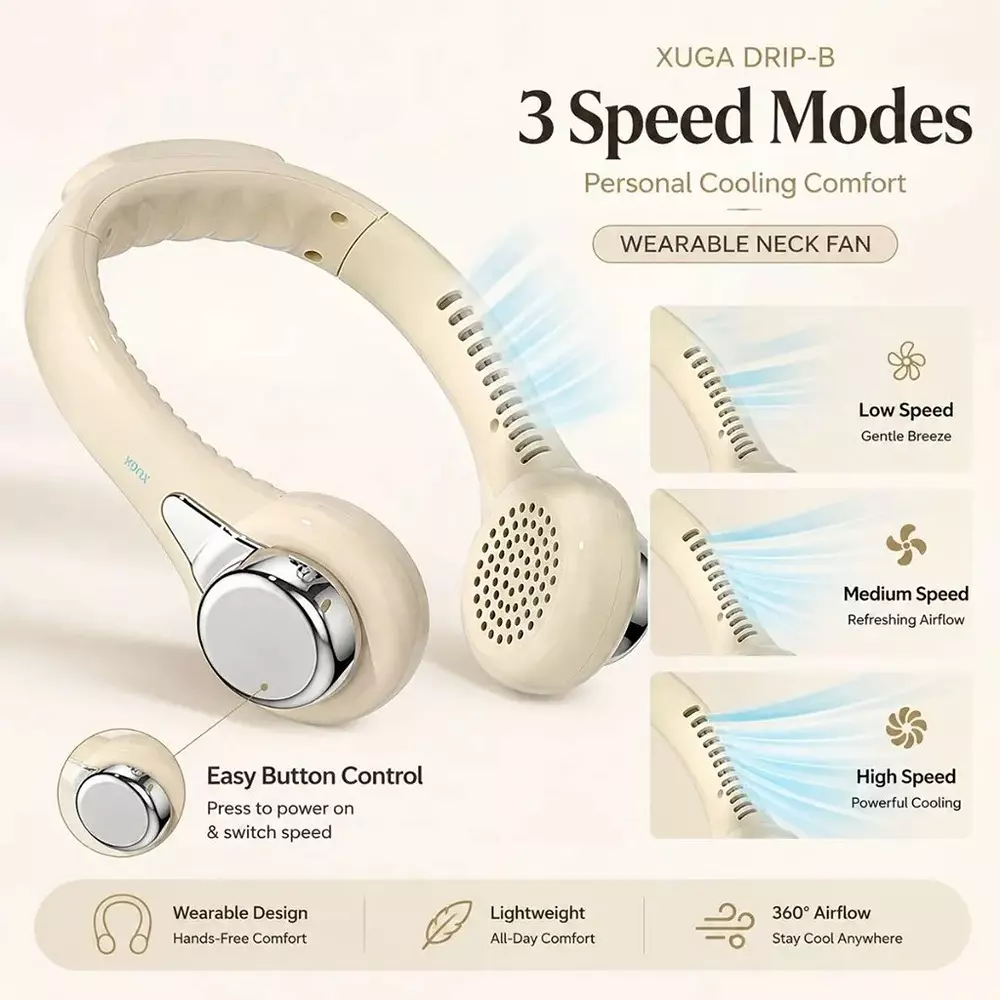 xuga-portable-neck-fan-800-mah-battery-capacity-brushless-motor-5-v-battery-voltage-beige-color-drip-b