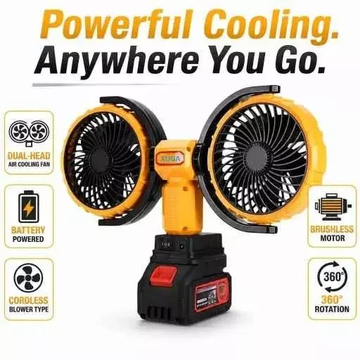 xuga-air-cooling-fan-with-power-bank-3000-mah-battery-capacity-brushless-motor-12-w-power-21-v-battery-voltage-grit