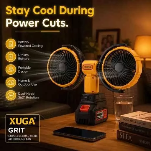 xuga-air-cooling-fan-with-power-bank-3000-mah-battery-capacity-brushless-motor-12-w-power-21-v-battery-voltage-grit