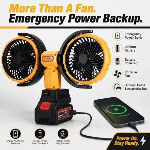 xuga-air-cooling-fan-with-power-bank-3000-mah-battery-capacity-brushless-motor-12-w-power-21-v-battery-voltage-grit