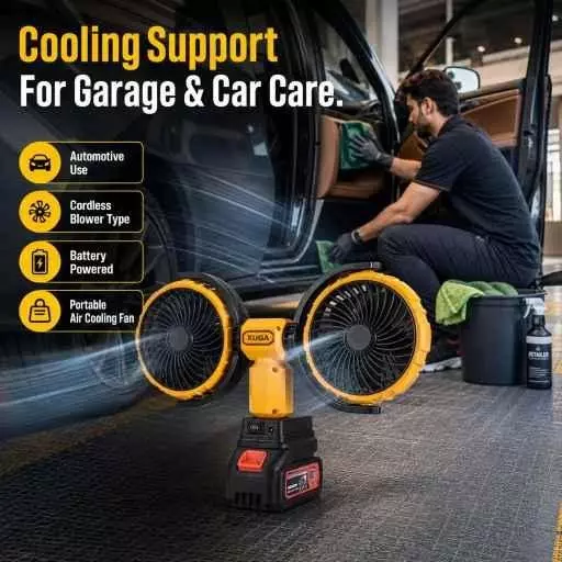 xuga-air-cooling-fan-with-power-bank-3000-mah-battery-capacity-brushless-motor-12-w-power-21-v-battery-voltage-grit