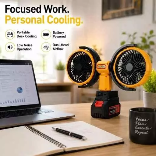 xuga-air-cooling-fan-with-power-bank-3000-mah-battery-capacity-brushless-motor-12-w-power-21-v-battery-voltage-grit