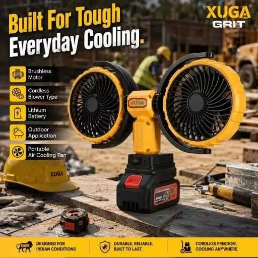 xuga-air-cooling-fan-with-power-bank-3000-mah-battery-capacity-brushless-motor-12-w-power-21-v-battery-voltage-grit