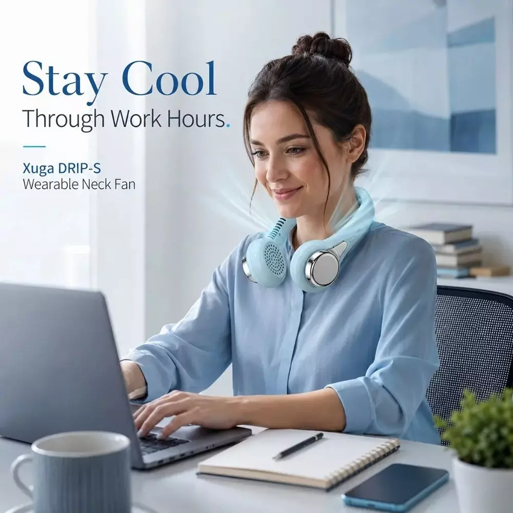 xuga-portable-neck-fan-800-mah-battery-capacity-brushless-motor-5-v-battery-voltage-blue-color-drip-s