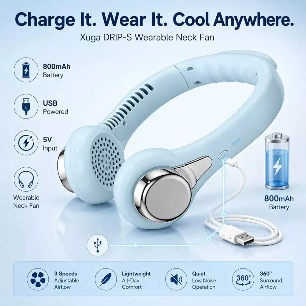 xuga-portable-neck-fan-800-mah-battery-capacity-brushless-motor-5-v-battery-voltage-blue-color-drip-s