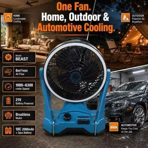 xuga-portable-air-cooling-fan-6-m3min-air-flow-2000-mah-battery-capacity-brushless-motor-10-w-power-21-v-battery-voltage-beast