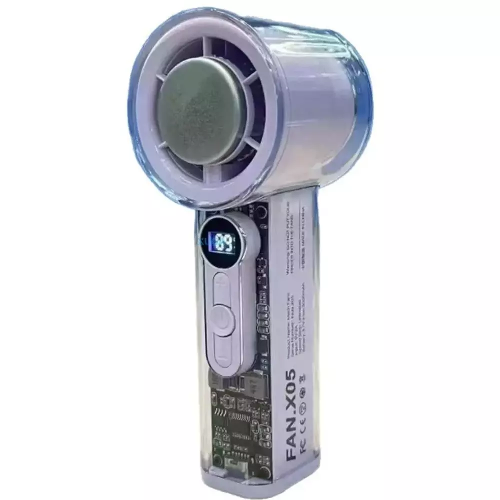XUGA Handheld Air Cooling Fan 6000 mAh Battery Capacity 3.7 W Power Purple Color, RIZZ X05-P