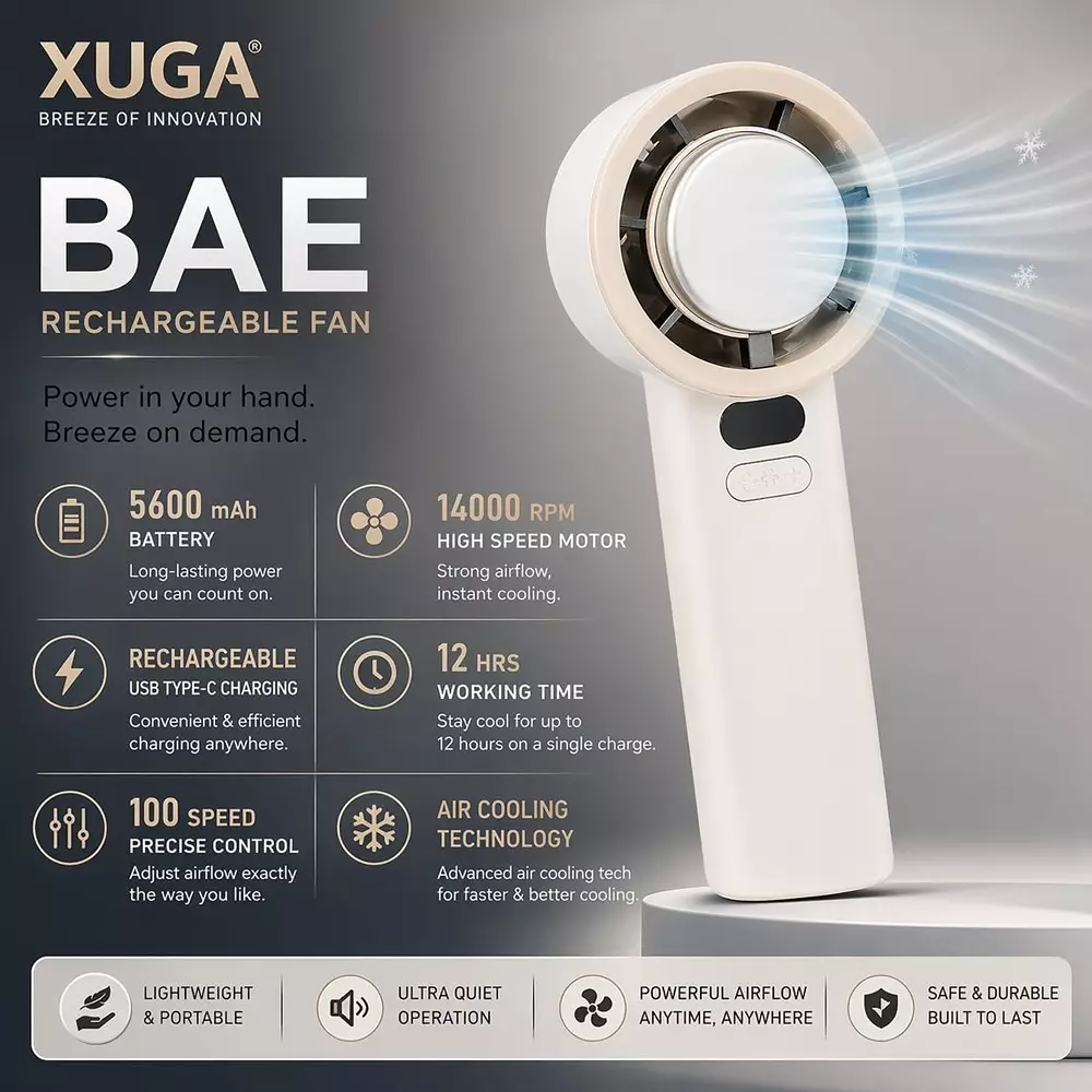 xuga-handheld-air-cooling-fan-5600-mah-battery-capacity-9-w-power-off-white-color-bae