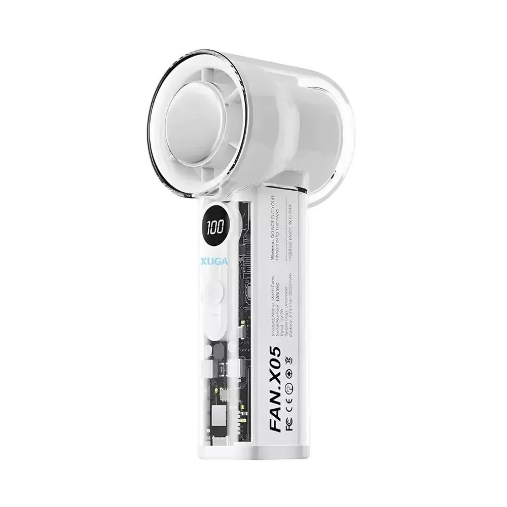 XUGA Handheld Air Cooling Fan 6000 mAh Battery Capacity 3.7 W Power White Color, RIZZ X05-W