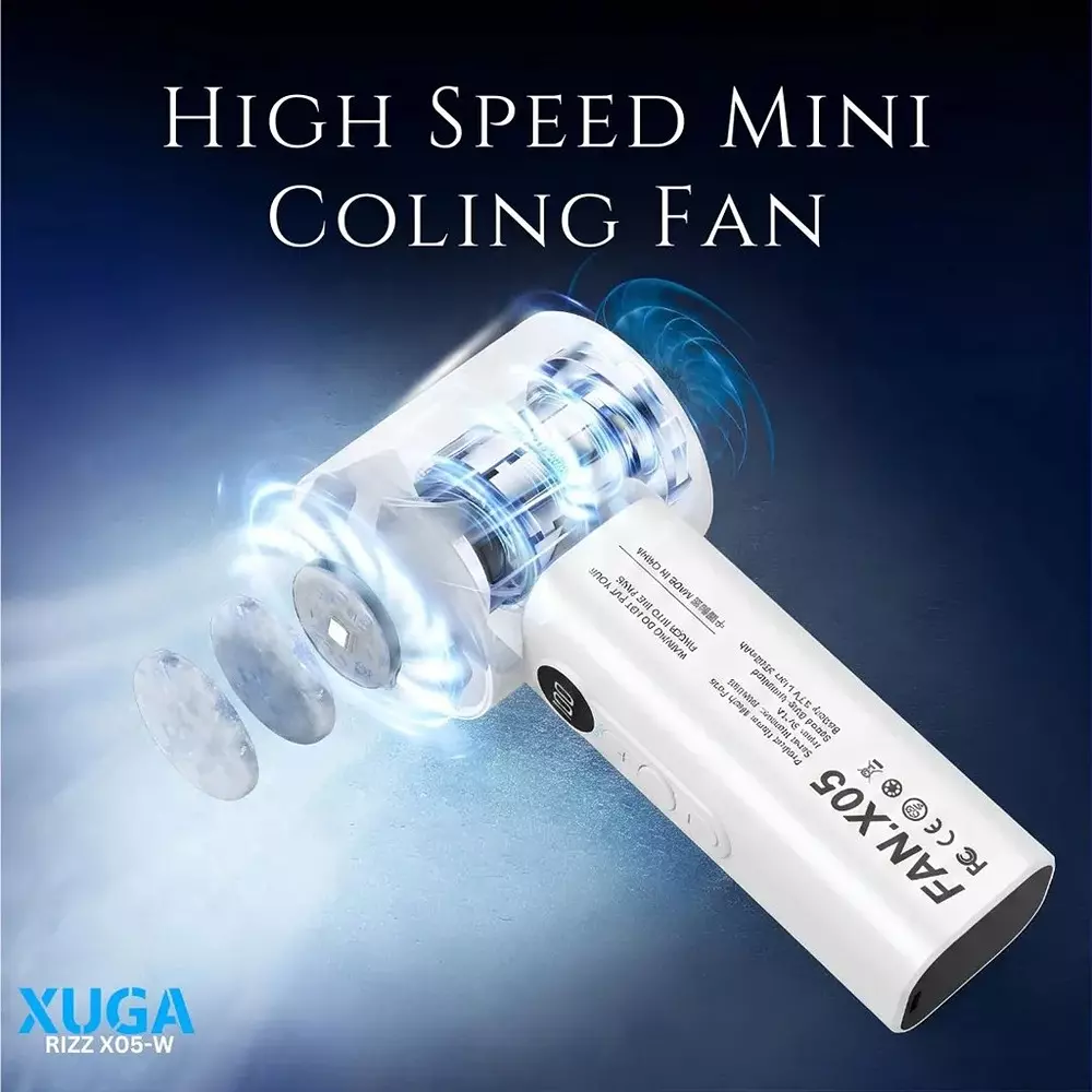xuga-handheld-air-cooling-fan-6000-mah-battery-capacity-37-w-power-white-color-rizz-x05-w