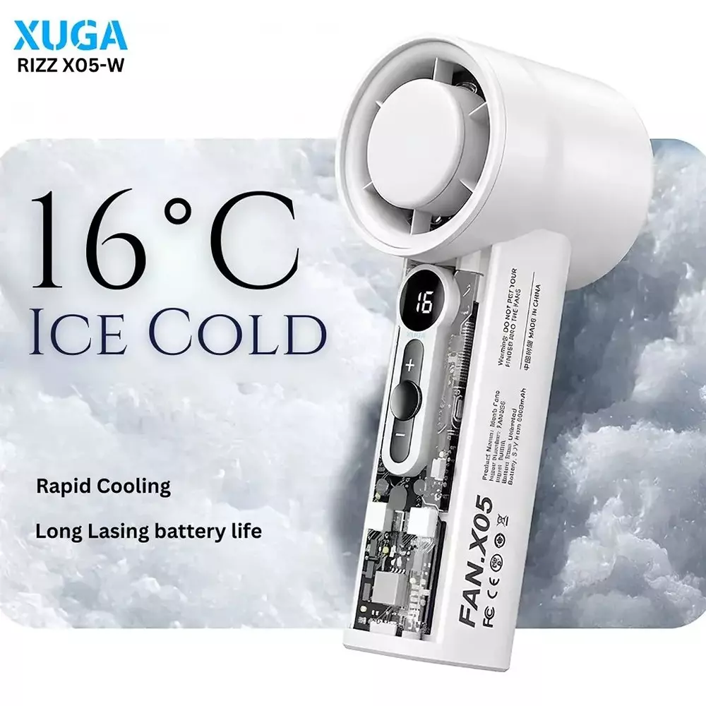 xuga-handheld-air-cooling-fan-6000-mah-battery-capacity-37-w-power-white-color-rizz-x05-w