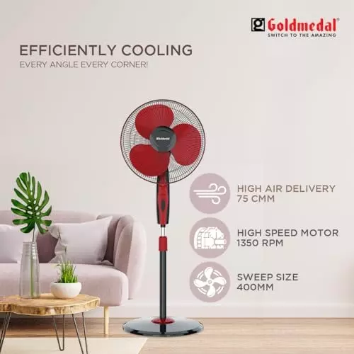 Goldmedal Dyno Pedestal Fan Red Black 400 mm, PFS400716DMRBA