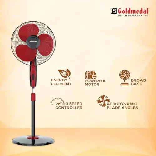 Goldmedal Dyno Pedestal Fan Red Black 400 mm, PFS400716DMRBA