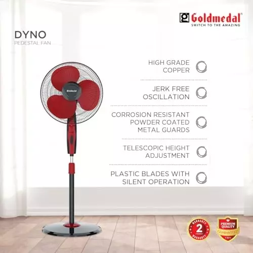 Goldmedal Dyno Pedestal Fan Red Black 400 mm, PFS400716DMRBA