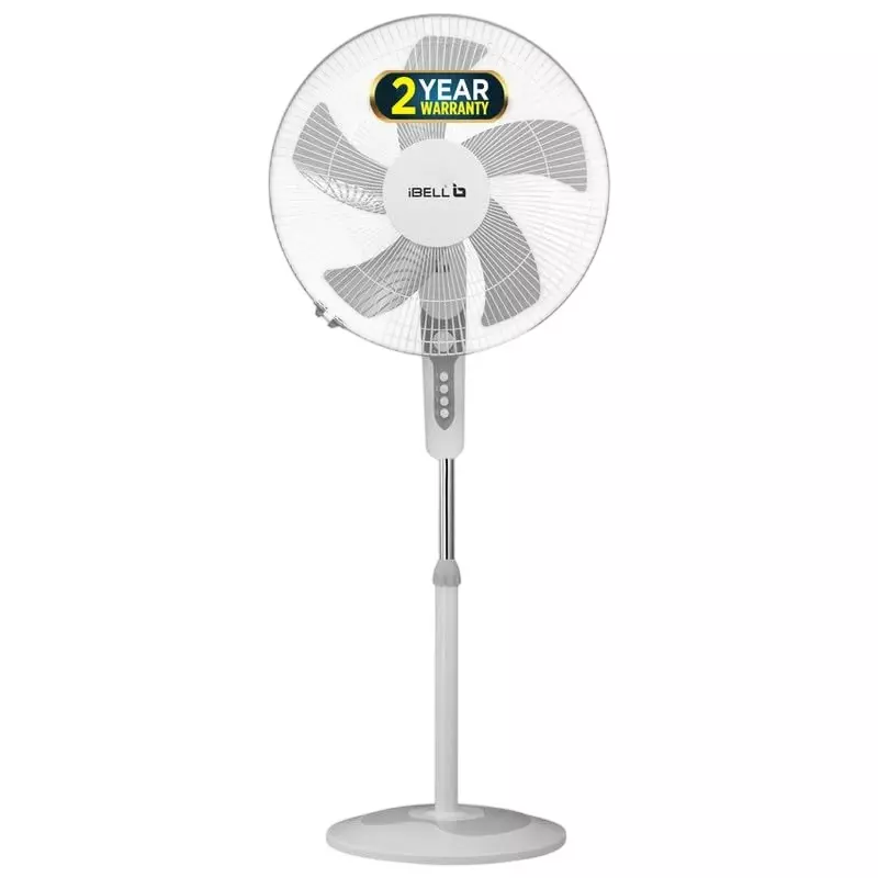 IBELL Pedestal Fan with Timer 1350 RPM 5 Blade 55 W Power 406 mm (16 inch) Sweep Size Button Control White Chrome 10