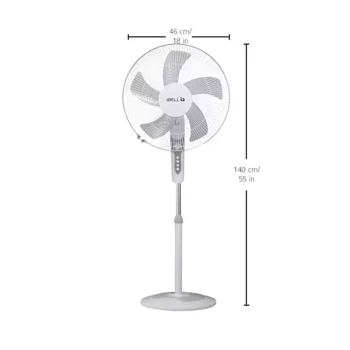 IBELL Pedestal Fan with Timer 1350 RPM 5 Blade 55 W Power 406 mm (16 inch) Sweep Size Button Control White Chrome 10