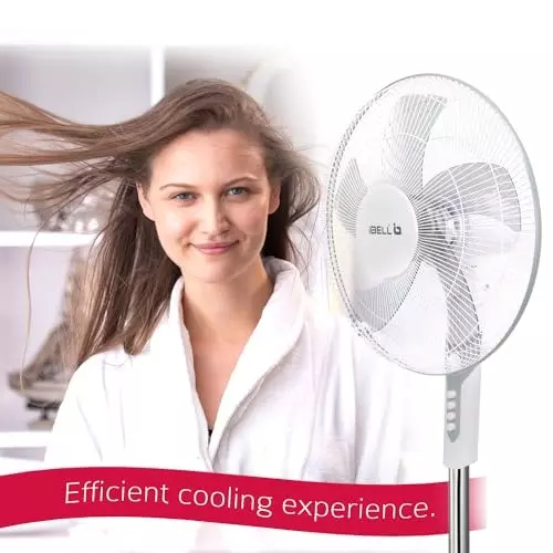 IBELL Pedestal Fan with Timer 1350 RPM 5 Blade 55 W Power 406 mm (16 inch) Sweep Size Button Control White Chrome 10