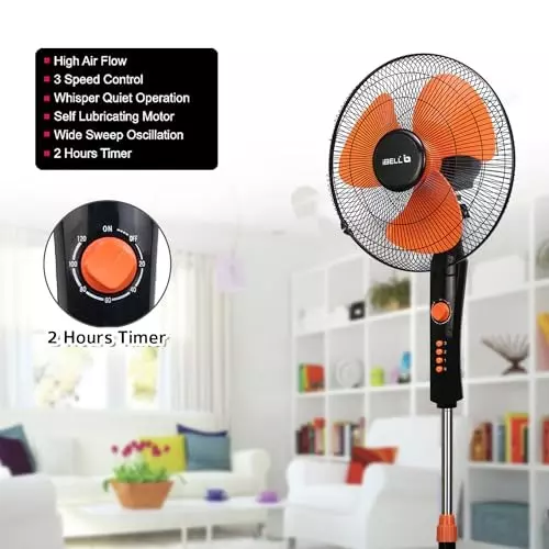 IBELL Pedestal Fan 1280 RPM 3 Blade 55 W Power 400 mm (15.7 inch) Sweep Size Button Control Orange, ZEPHYR03