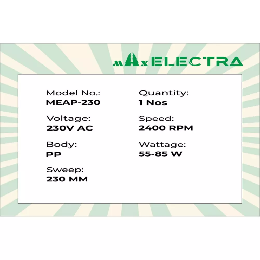 Max Electra All Purpose Fan 230 mm Black, MEAP-230