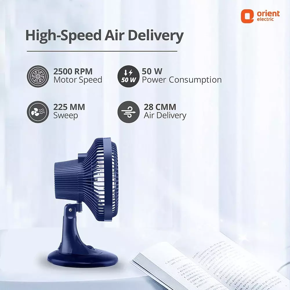 Orient Zippy Pro Table Fan Blue 225 mm 50 W 3 Blades 2500 RPM