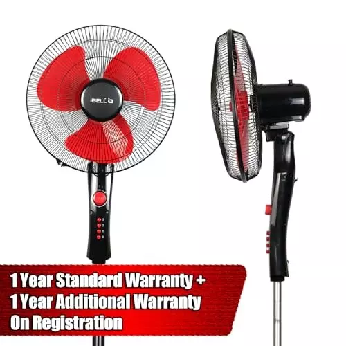 IBELL Pedestal Fan 1280 RPM 3 Blade 55 W Power 400 mm (15.7 inch) Sweep Size Button Control Red, ZEPHYR03