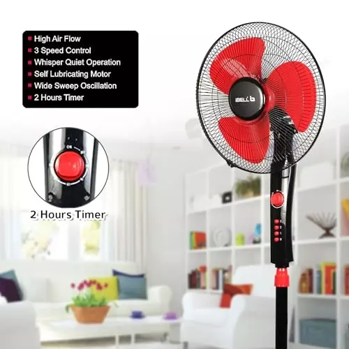 IBELL Pedestal Fan 1280 RPM 3 Blade 55 W Power 400 mm (15.7 inch) Sweep Size Button Control Red, ZEPHYR03