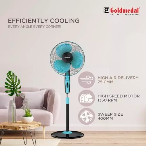 Goldmedal Dyno Pedestal Fan Turquoise Black 400 mm, PFS400716DMTBA