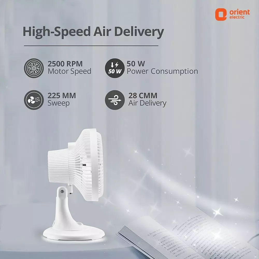Orient Zippy Pro Table Fan White 225 mm 50 W 3 Blades 2500 RPM