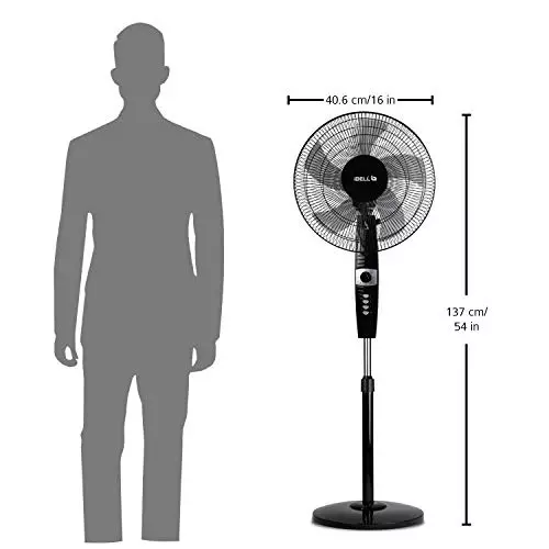 IBELL Pedestal Fan 1350&nbsp;RPM 5 Blade 55 W Power 406 mm (16 inch) Sweep Size Button Control Black, STORMP16