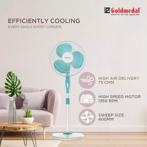 Goldmedal Dyno Pedestal Fan Turquoise White 400 mm, PFS400716DMTWH