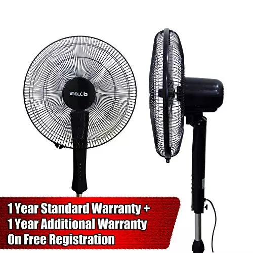 IBELL Pedestal Fan with Remote 1350&nbsp;RPM 5 Blade 55 W Power 406 mm (16 inch) Sweep Size Remote Control Black, WINDP10
