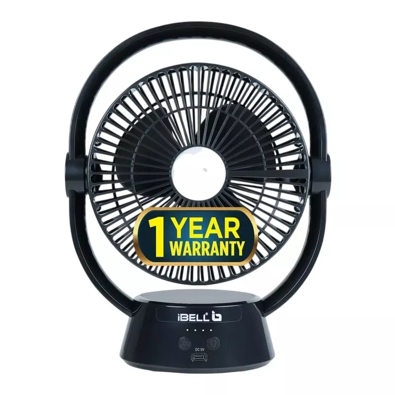 IBELL Portable Table Fan 2100 RPM 3 Blade 6.35 W Power 220 mm (8.6 inch) Sweep Size Button Control Black