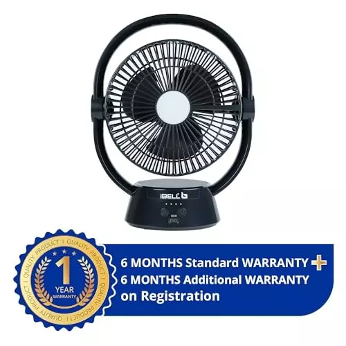 IBELL Portable Table Fan 2100 RPM 3 Blade 6.35 W Power 220 mm (8.6 inch) Sweep Size Button Control Black
