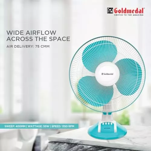 Goldmedal Dyno Table Fan Turquoise White 400 mm, TFS150716DMTWH