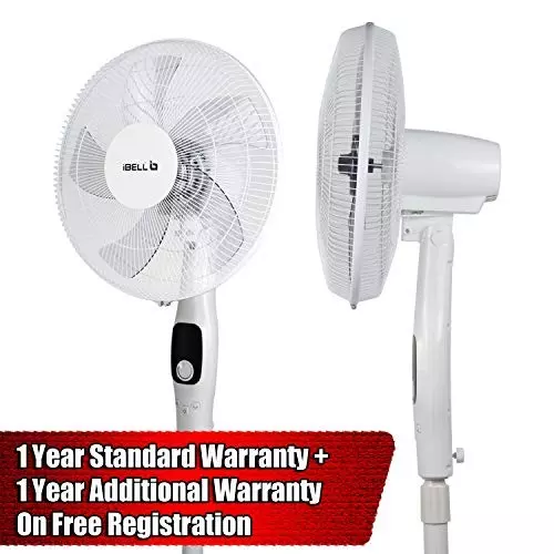 IBELL Pedestal Fan with Remote 1350 RPM 5 Blade 55 W Power 400 mm (15.7 inch) Sweep Size Remote Control White