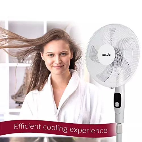 IBELL Pedestal Fan with Remote 1350 RPM 5 Blade 55 W Power 400 mm (15.7 inch) Sweep Size Remote Control White