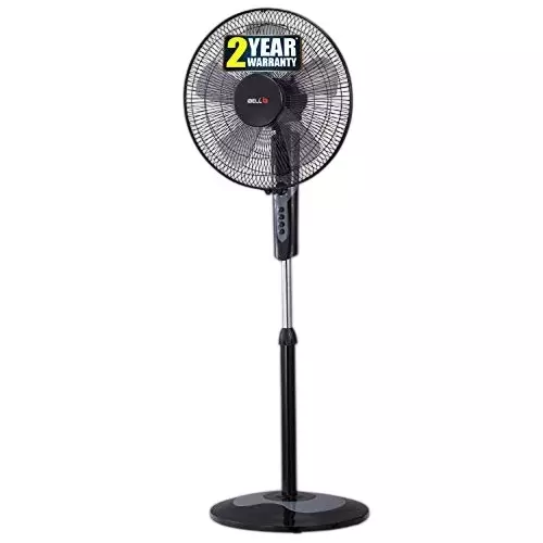 IBELL Pedestal Fan with Timer 1350 RPM 5 Blade 55 W Power 406 mm (16 inch) Sweep Size Button Control Chrome 10 Black