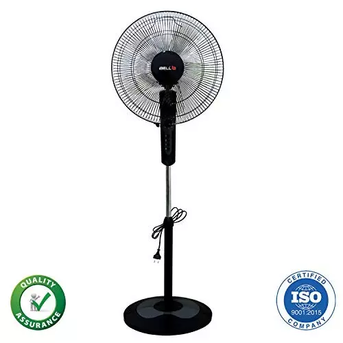 IBELL Pedestal Fan with Timer 1350 RPM 5 Blade 55 W Power 406 mm (16 inch) Sweep Size Button Control Chrome 10 Black