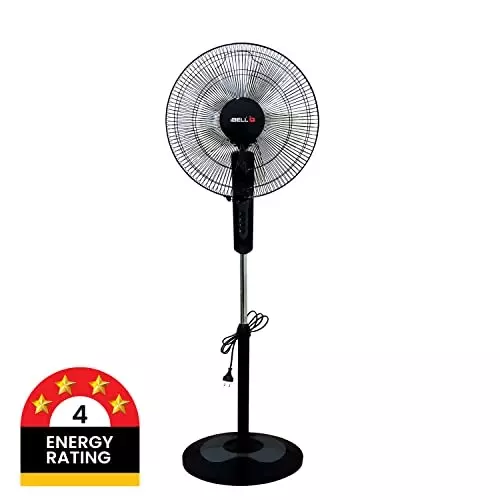 IBELL Pedestal Fan with Timer 1350 RPM 5 Blade 55 W Power 406 mm (16 inch) Sweep Size Button Control Chrome 10 Black