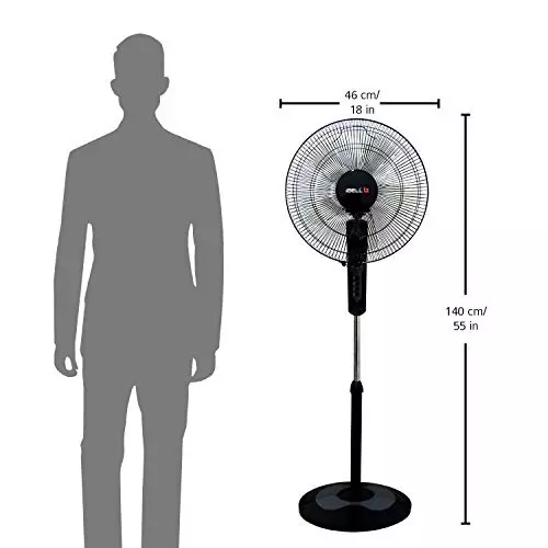 IBELL Pedestal Fan with Timer 1350 RPM 5 Blade 55 W Power 406 mm (16 inch) Sweep Size Button Control Chrome 10 Black