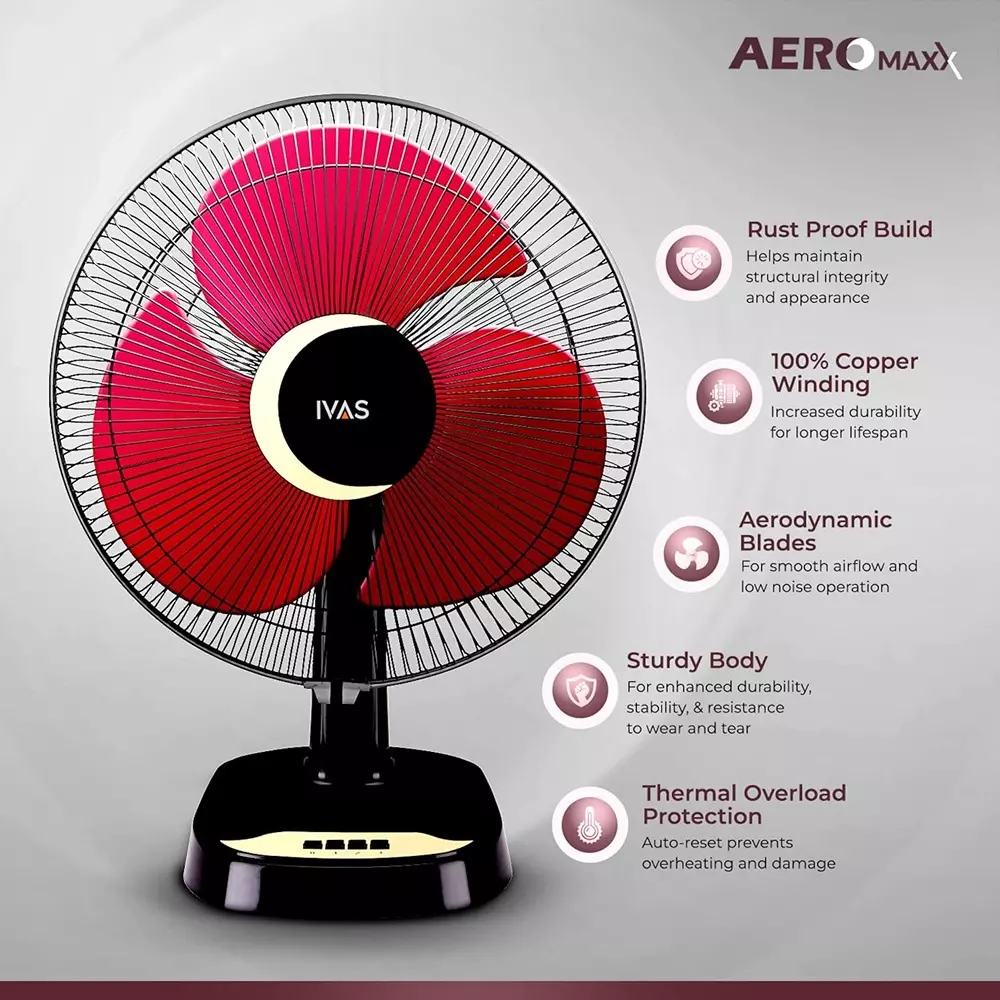 ivas-aeromaxx-table-fan-400-mm-sweep-size-wine-red-black