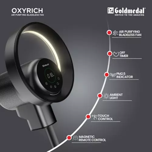 Goldmedal Oxyrich Air Purifying Bladeless Tower Fan Metallic Grey 48 W, LFP801000DMBKG