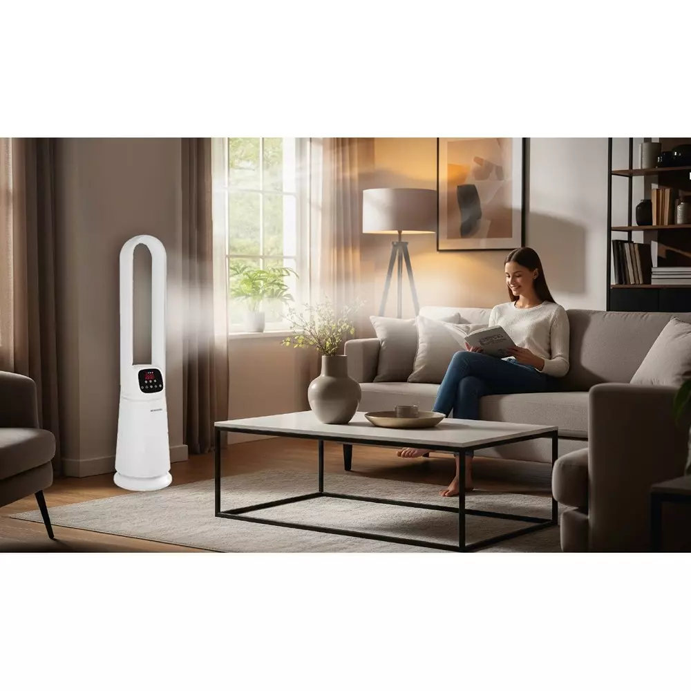 Kenko Homu KIYORA Bladeless Standing Fan 35 W Power Wireless Control & Touch Panel 5 m/s Wind Speed Ivory White BLDC Motor, KH-065W