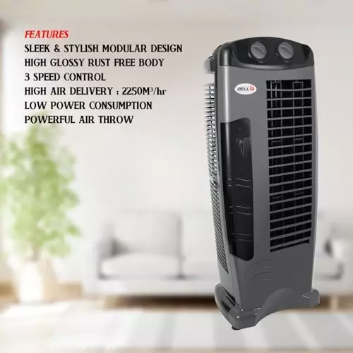 IBELL DELUXE Tower Fan 140 W Power 2250 m³/hr Air Delivery 3 Speed Control Plastic Grey