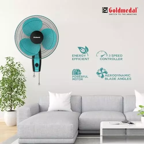 Goldmedal Dyno Wall Fan Turquoise Black 400 mm, WFS250716DMTBA
