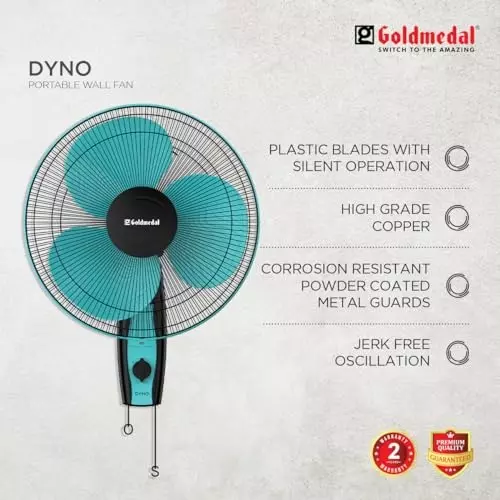 Goldmedal Dyno Wall Fan Turquoise Black 400 mm, WFS250716DMTBA