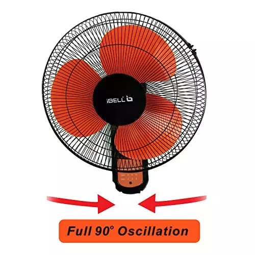 IBELL Wall Fan with Remote 3 Blade 1350&nbsp;RPM 406 mm (16 inch) Sweep Size 55 W Power Plastic Orange in Black, VIVA03WF