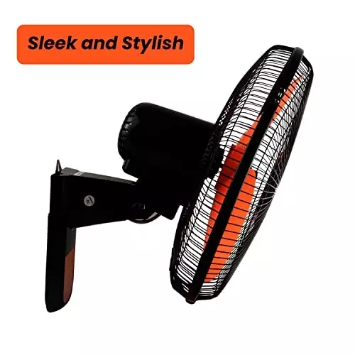 IBELL Wall Fan with Remote 3 Blade 1350&nbsp;RPM 406 mm (16 inch) Sweep Size 55 W Power Plastic Orange in Black, VIVA03WF