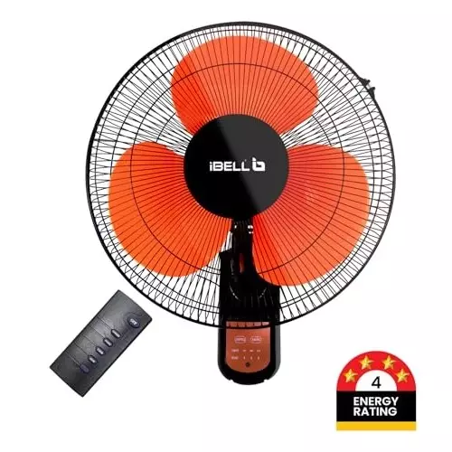 IBELL Wall Fan with Remote 3 Blade 1350&nbsp;RPM 406 mm (16 inch) Sweep Size 55 W Power Plastic Orange in Black, VIVA03WF